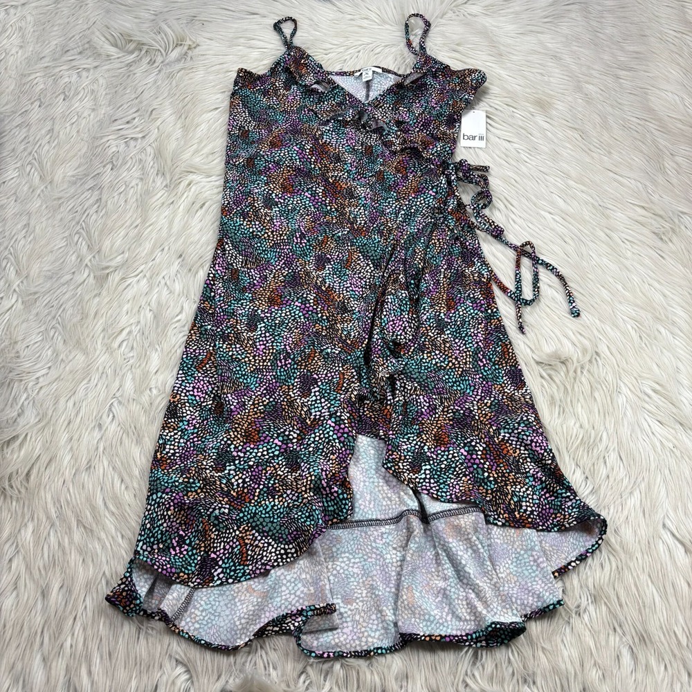 NWT Bar‎ III Women's 0X Ruffle Trim Jersey Wrap Dress in Textured Mirage Print